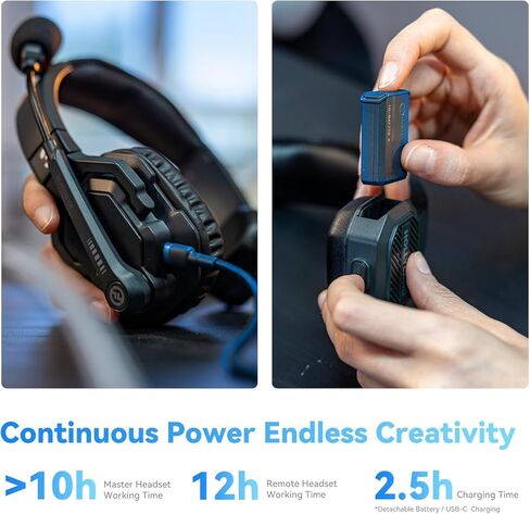 Hollyland Solidcom SE Global 2S Wireless Intercom Headset System, 2-Person, Full Duplex, Noise Cancellation, 1100 ft, PTT Mute, Single-Ear for TV and Film Production (Bundle) in Saudi Arabia