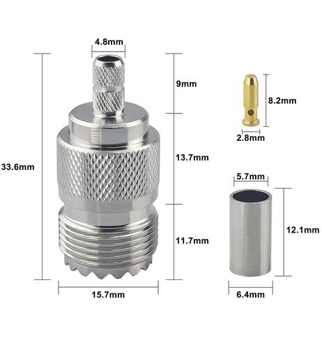 SO239 Crimp Connector Pack of 5 SO-239 UHF Female Plug Coax PL259 RF Adapter Connectors for Coaxial RG316 RG174 RG316D 50-3 RG58 RG142 RG223 Extension Cable in Saudi Arabia