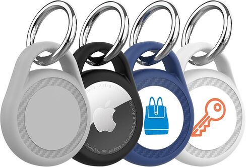 4 Pack for Waterproof AirTag Holder with Icon Stickers, Protective Case with Keychain for Apple AirTag, Anti-Scratch Cover for Air Tag for Keys, Luggage, Backpacks (Black&Navy&Gray&White) in Saudi Arabia
