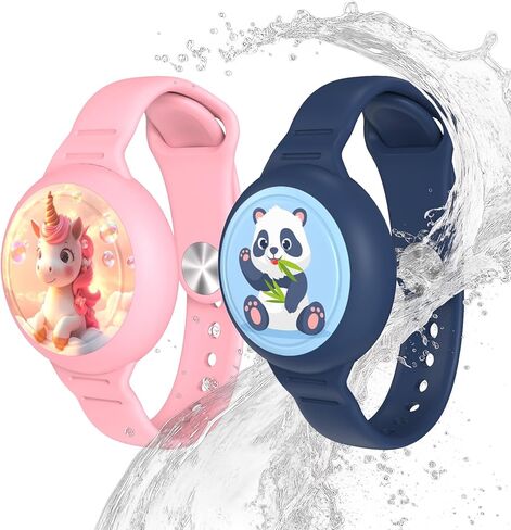 Waterproof Airtag Bracelet for Kids, Bracelet Compatible with Airtag (1st & 2nd Gen), 2 Pack Soft Silicone Hidden Wristband, Lightweight, Adjustable Tracker Watch Band (Unicorn Pink+ Unicorn Purple) in Kuwait