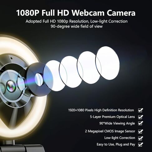 Webcam Computer Camera 1080P with Dual Microphone Adjustable Right Light Web cam for PC Advanced Auto-Focus with Tripod Zoom Streaming Camera Gaming Webcam for Facebook YouTube Xbox Streamer in Saudi Arabia