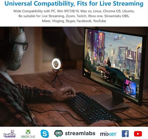 Webcam Computer Camera 1080P with Dual Microphone Adjustable Right Light Web cam for PC Advanced Auto-Focus with Tripod Zoom Streaming Camera Gaming Webcam for Facebook YouTube Xbox Streamer in Saudi Arabia