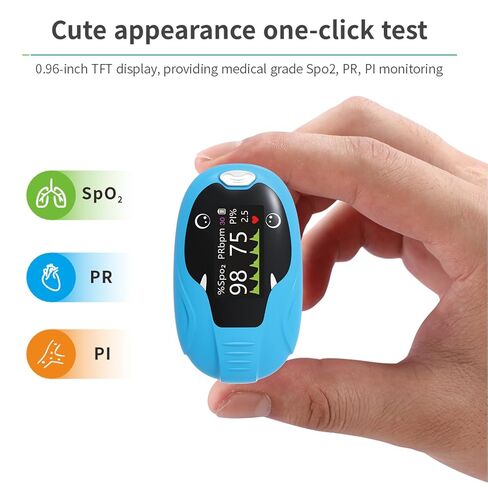 ESPOO Pulse Oximeter with 20 Memory, Oxygen Monitor Fingertip 4 Color TFT Display(SPO2), Alarm & Brightness Adjustable, Batteries & Lanyard Include(White&Blue) in Saudi Arabia