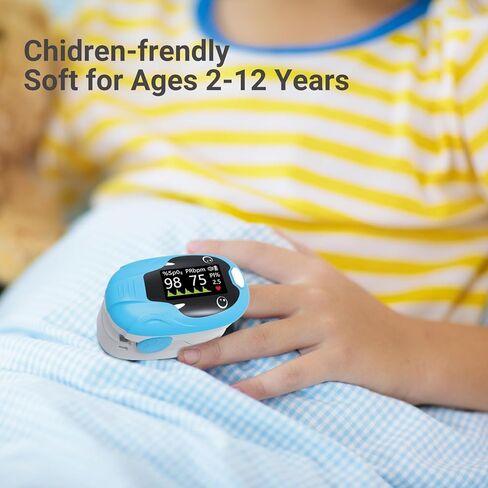 ESPOO Pulse Oximeter with 20 Memory, Oxygen Monitor Fingertip 4 Color TFT Display(SPO2), Alarm & Brightness Adjustable, Batteries & Lanyard Include(White&Blue) in Saudi Arabia