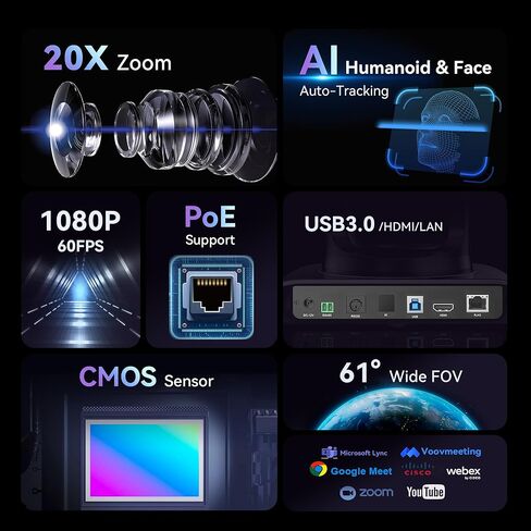 مجموعة/مجموعات كاميرا Tenveo PTZ - كاميرا PTZ للتتبع التلقائي 20X AI (4 قطع) مع HDMI/USB3.0/LAN(PoE)، وحدة تحكم عصا التحكم NDI PTZ وخلاط محول فيديو 4K HDMI + SDI للأحداث الكبيرة لعبادة الكنيسة in Kuwait
