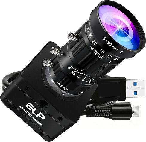 كاميرا ويب ELP عالية السرعة 4K 60FPS USB كاميرا ويب تكبير يدوية للكمبيوتر، Mini UVC 2160P USB3.0/2.0 كاميرات Lightburn لنظام التشغيل Windows وLinux وMac وPi و5-50 مم 10X Varifocal IMX678 كاميرا ويب للكمبيوتر المحمول Jetson Nano in Kuwait