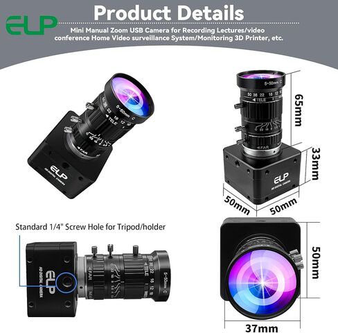 كاميرا ويب ELP عالية السرعة 4K 60FPS USB كاميرا ويب تكبير يدوية للكمبيوتر، Mini UVC 2160P USB3.0/2.0 كاميرات Lightburn لنظام التشغيل Windows وLinux وMac وPi و5-50 مم 10X Varifocal IMX678 كاميرا ويب للكمبيوتر المحمول Jetson Nano in Kuwait