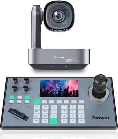 Tenveo 4K NDI PTZ Camera and Controller Bundle, 20X Zoom AI Auto-Tracking HDMI/USB3.0/LAN/PoE 4K PTZ Camera and PTZ Controller 5" LCD 4D Joystick NDI Controller Kit for Live Streaming in Saudi Arabia
