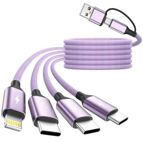 كابل USB A/USB C 4 في 2 مع 3 منافذ من النوع C+ 1IP، وكابلات شحن متعددة مقسم USB C لأجهزة متعددة، وسلك شاحن سيارة أساسي للسفر لهاتف iPhone17-12/Android/Pad والمزيد (عبوة واحدة بطول 5 أقدام باللون الأرجواني) in Kuwait