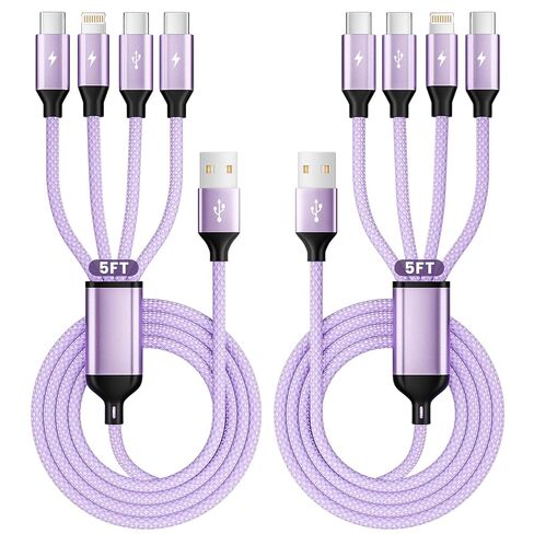 كابل USB A/USB C 4 في 2 مع 3 منافذ من النوع C+ 1IP، وكابلات شحن متعددة مقسم USB C لأجهزة متعددة، وسلك شاحن سيارة أساسي للسفر لهاتف iPhone17-12/Android/Pad والمزيد (عبوة واحدة بطول 5 أقدام باللون الأرجواني) in Kuwait