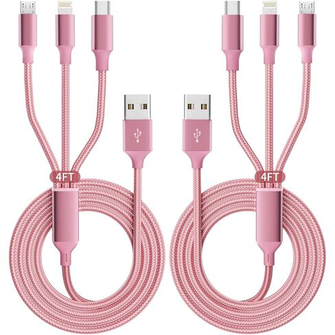 كابل USB A/USB C 4 في 2 مع 3 منافذ من النوع C+ 1IP، وكابلات شحن متعددة مقسم USB C لأجهزة متعددة، وسلك شاحن سيارة أساسي للسفر لهاتف iPhone17-12/Android/Pad والمزيد (عبوة واحدة بطول 5 أقدام باللون الأرجواني) in Kuwait