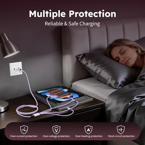 كابل USB A/USB C 4 في 2 مع 3 منافذ من النوع C+ 1IP، وكابلات شحن متعددة مقسم USB C لأجهزة متعددة، وسلك شاحن سيارة أساسي للسفر لهاتف iPhone17-12/Android/Pad والمزيد (عبوة واحدة بطول 5 أقدام باللون الأرجواني) in Kuwait