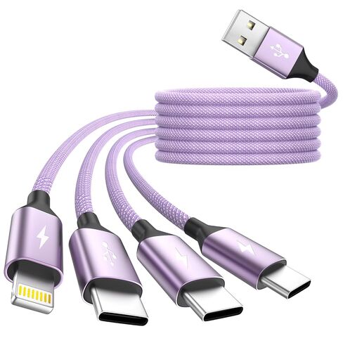 كابل USB A/USB C 4 في 2 مع 3 منافذ من النوع C+ 1IP، وكابلات شحن متعددة مقسم USB C لأجهزة متعددة، وسلك شاحن سيارة أساسي للسفر لهاتف iPhone17-12/Android/Pad والمزيد (عبوة واحدة بطول 5 أقدام باللون الأرجواني) in Kuwait