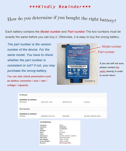 XSP 6000mAh Replacement Battery for Barnes & Noble BNTV600 Nook HD+ Plus Nook HD+9 Ovation Part NO AVPB00 AVPB002-A110-01 BNTV600 GB-S02-308594-0100 Parts Battery Batteries in Saudi Arabia