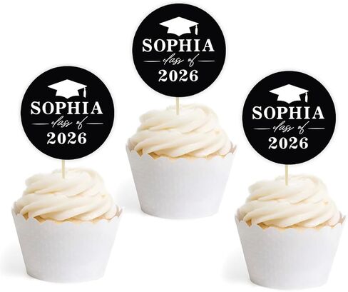 ANDAZ Press Personalized Cupcake Cupcake Toppers مع صورة مخصصة ، اسم ، يختار الكب كيك ديكور مع سنة فئة CAP ، ديكورات التخرج 2025 ، فئة 2025 ديكورات ، حملة 20 بوصة ، 2 بوصة in Saudi Arabia
