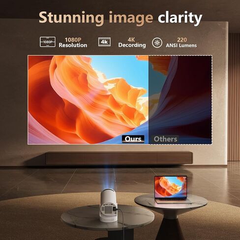 Smart Mini Projector with WiFi 6 and Bluetooth 5.0, Support 4K 1080P, Built-in Apps & 180° Rotation, Auto Vertical Keystone, Portable Movie Projector for Bedroom Home Outdoor, Ivory in Saudi Arabia