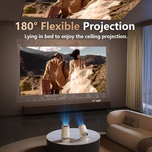 Smart Mini Projector with WiFi 6 and Bluetooth 5.0, Support 4K 1080P, Built-in Apps & 180° Rotation, Auto Vertical Keystone, Portable Movie Projector for Bedroom Home Outdoor, Ivory in Saudi Arabia