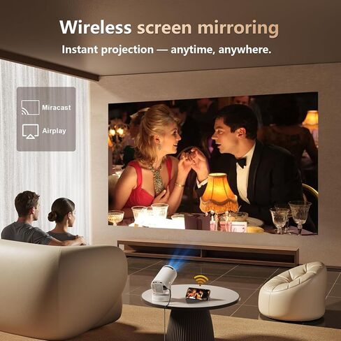 Smart Mini Projector with WiFi 6 and Bluetooth 5.0, Support 4K 1080P, Built-in Apps & 180° Rotation, Auto Vertical Keystone, Portable Movie Projector for Bedroom Home Outdoor, Ivory in Saudi Arabia
