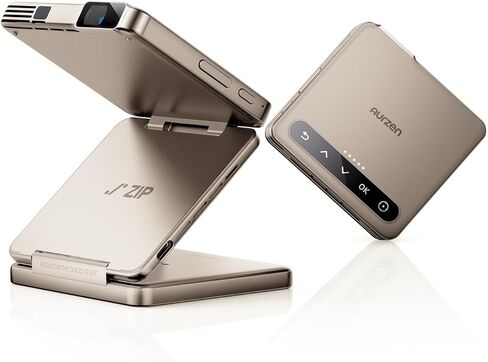 Aurzen ZIP Tri-Fold DLP Ultra-Portable Mini Pocket Projector, Bluetooth 5.4, Screen Mirroring, ToF Zero-Lag Focus, 1.5H Playtime, USB-C Powered, Pico Projector for Travel/Sewing/DIY Crafts, Gold in Saudi Arabia