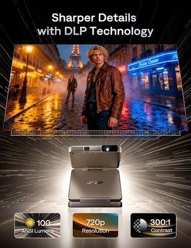 Aurzen ZIP Tri-Fold DLP Ultra-Portable Mini Pocket Projector, Bluetooth 5.4, Screen Mirroring, ToF Zero-Lag Focus, 1.5H Playtime, USB-C Powered, Pico Projector for Travel/Sewing/DIY Crafts, Gold in Saudi Arabia