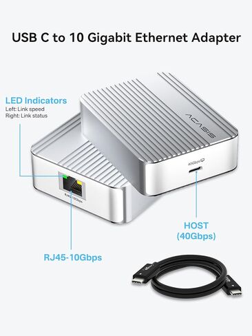ACASIS USB4 to10gb ethernet Adapter High-Speed USB C to Network Adapter Only Compatible Thunderbolt3/4/USB4 Aluminum10g ethernet Adapter Supports10/5/2.5/1Gbps/100Mb/s for Mac OS/Windows/Linux（Used） in Saudi Arabia