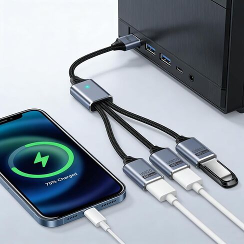 USB Splitter 3 in 1 with USB C to A Adapter, USB Male to Multi Type C Female Port Power Charging and Data Transfer Cable for Laptop Mac Flash Drive Keyboard Mouse in Saudi Arabia