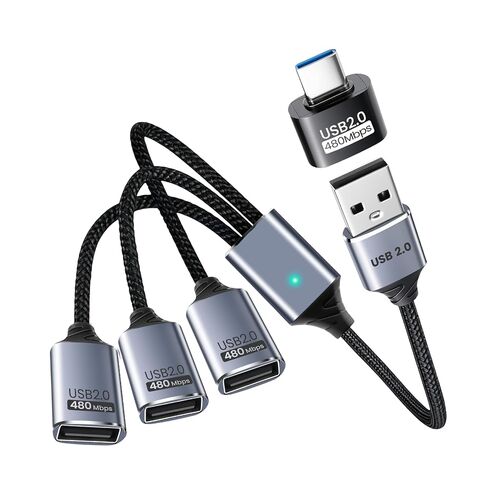 USB Splitter 3 in 1 with USB C to A Adapter, USB Male to Multi Type C Female Port Power Charging and Data Transfer Cable for Laptop Mac Flash Drive Keyboard Mouse in Saudi Arabia
