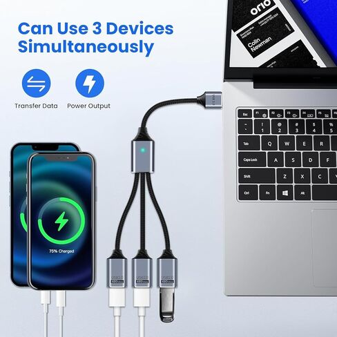USB Splitter 3 in 1 with USB C to A Adapter, USB Male to Multi Type C Female Port Power Charging and Data Transfer Cable for Laptop Mac Flash Drive Keyboard Mouse in Saudi Arabia