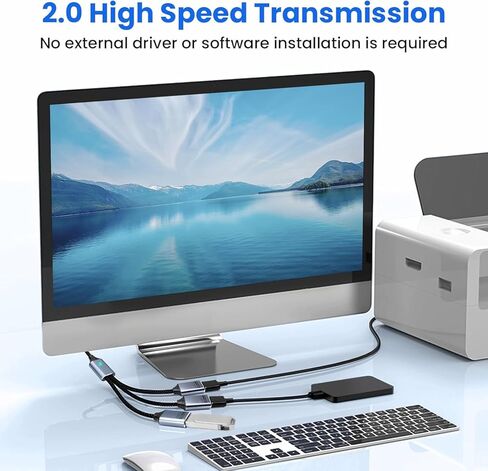 USB Splitter 3 in 1 with USB C to A Adapter, USB Male to Multi Type C Female Port Power Charging and Data Transfer Cable for Laptop Mac Flash Drive Keyboard Mouse in Saudi Arabia