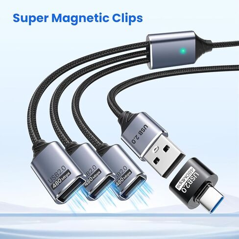 USB Splitter 3 in 1 with USB C to A Adapter, USB Male to Multi Type C Female Port Power Charging and Data Transfer Cable for Laptop Mac Flash Drive Keyboard Mouse in Saudi Arabia
