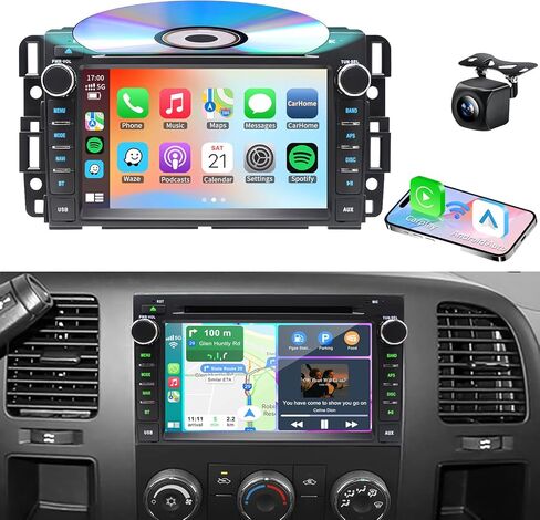 Car Radio Stereo CD DVD Player for Chevrolet Impala Traverse Avalanche GMC Sierra Acadia Yukon Chevy Silverado Tahoe Suburban 2007-2013 with Wireless Carplay Android Auto Navi Backup Cam/SWC in Saudi Arabia