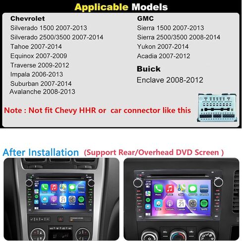Car Radio Stereo CD DVD Player for Chevrolet Impala Traverse Avalanche GMC Sierra Acadia Yukon Chevy Silverado Tahoe Suburban 2007-2013 with Wireless Carplay Android Auto Navi Backup Cam/SWC in Saudi Arabia