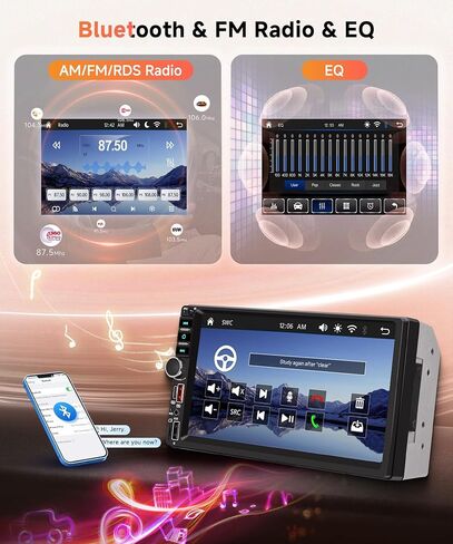 ستيريو سيارة ريمودي مزدوج الدين، شاشة لمس 7 بوصة لاسلكية Carplay & Android Auto، راديو السيارة مع بلوتوث/FM/EQ/SWC/MIC، كاميرا احتياطية متضمنة، USB/AUX/TF/Type-C مستقبل صوت السيارة in Kuwait