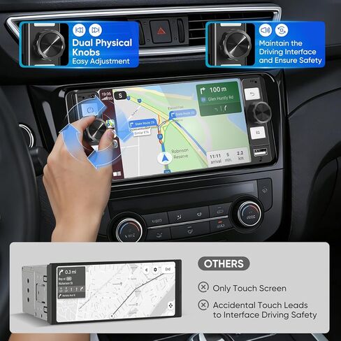 ستيريو سيارة DINRGO Single Din - راديو سيارة 6.5 بوصة مع Apple CarPlay Android Auto اللاسلكي، راديو شاشة تعمل باللمس بلوتوث 5.2 يدعم رابط المرآة، كاميرا احتياطية GPS USB ونوع C شحن سريع FM EQ MIC in Kuwait
