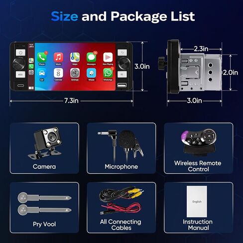 ستيريو سيارة DINRGO Single Din - راديو سيارة 6.5 بوصة مع Apple CarPlay Android Auto اللاسلكي، راديو شاشة تعمل باللمس بلوتوث 5.2 يدعم رابط المرآة، كاميرا احتياطية GPS USB ونوع C شحن سريع FM EQ MIC in Kuwait
