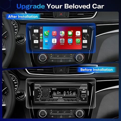 ستيريو سيارة DINRGO Single Din - راديو سيارة 6.5 بوصة مع Apple CarPlay Android Auto اللاسلكي، راديو شاشة تعمل باللمس بلوتوث 5.2 يدعم رابط المرآة، كاميرا احتياطية GPS USB ونوع C شحن سريع FM EQ MIC in Kuwait