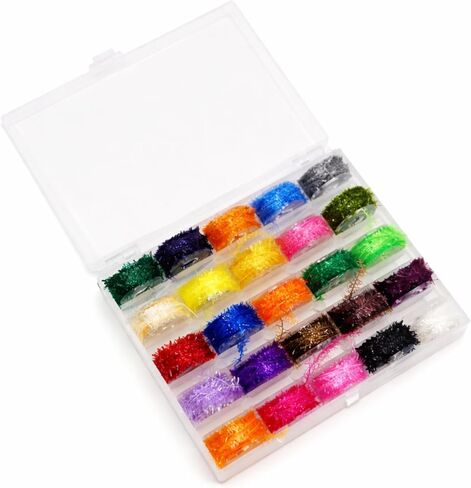 Chenille Fly Tying Material - 25 Spools Multi-Color Tinsel Crystal Flash Chenille Line for Nymph Bugs and Scud Flies in Saudi Arabia