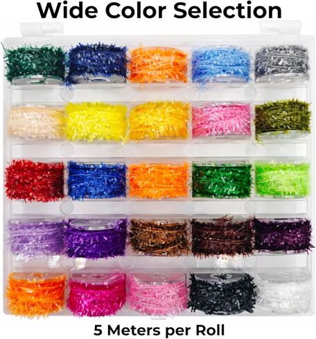Chenille Fly Tying Material - 25 Spools Multi-Color Tinsel Crystal Flash Chenille Line for Nymph Bugs and Scud Flies in Saudi Arabia