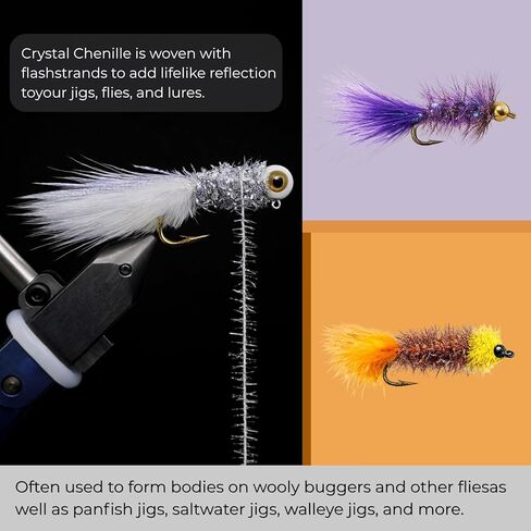 Chenille Fly Tying Material - 25 Spools Multi-Color Tinsel Crystal Flash Chenille Line for Nymph Bugs and Scud Flies in Saudi Arabia