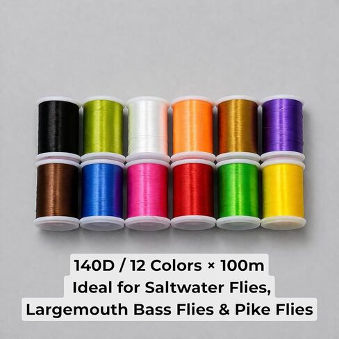 Fly Tying Thread - 12 Spools 140D Silky Yarn, 100m per Spool, 12 Bright Colors for Salmon Trout Fly Fishing Tying Materials in Saudi Arabia