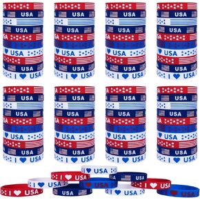 American Flag Silicone Bracelets 100Pcs, Election Fourth 4th of July Party Accessories USA Veterans Day Memorial Day Patriotic Party Red White and Blue Wristband Party Favors School Gifts