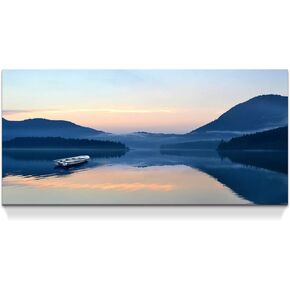 artopia Blue Lake Mountain Sunset Wall Art - Sunrise Canvas Painting for Bedroom and Living Room Decor - 60x30 inches