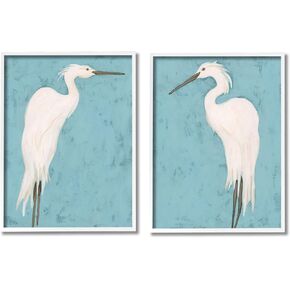 Stupell Industries Nautical Heron Casual Coastal Bird Distressed Blue Painting, Design by June Erica Vess