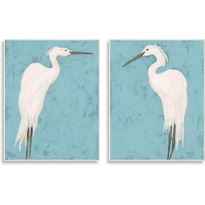 Stupell Industries Nautical Heron Casual Coastal Bird Distressed Blue Painting, Design by June Erica Vess
