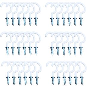 30 Pcs 1 inch White Screw-in Hook Cup Hooks Vinyl Coated Screw Hooks Durable Eye Hooks Ceiling Hooks for Hanging Plants