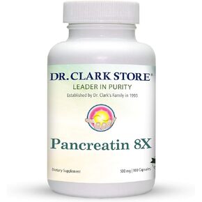 Dr. Clark Pancreatin 8X Enzyme Supplement 500mg | Several Digestive Aids Formulas Promotes Proteins, Fat | Carbohydrates Healthy Supports Optimal Digestion - 100 Gelatin Capsules