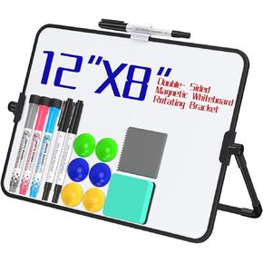 Dry Erase Magnetic White Board, 6" x 10" Double-Sided Desktop Whiteboard with Stand, Portable Small Whiteboard,6 Markers, 6 Magnets and 1 Eraser- for Office, Home, School Kids Drawing Memo to Do List