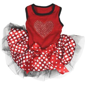 Petitebella Red Sequins Heart Puppy Dog Dress (Red/Polka Dots, Small)