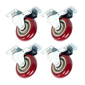 Y&Y Decor 3 Inch Caster Swivel Plate w/Brake Heavy Duty on Red PU Wheels (8)
