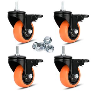 3 Inch Caster Wheels 2200Lbs, Threaded Stem Casters Set of 4 Heavy Duty, 1/2"-13 x 1" (Screw Diameter 1/2", Stem Length 1"), Safety Dual Locking Industrial Castors